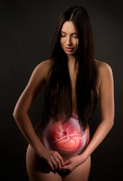 Малюнок тіла вагітної жінки — стокове фото