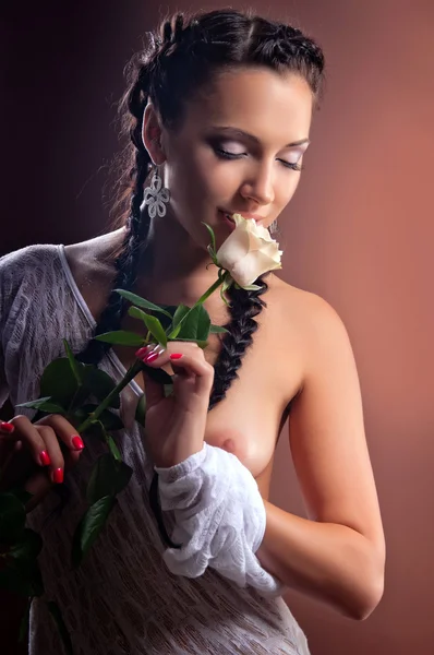 stock image Nude girl with flowers