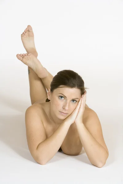 stock image Very sexy and beautiful Caucasian woman posing for a nude figure study isolated on a white background