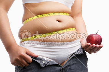 Fat woman with unzip jeans holding apple clipart